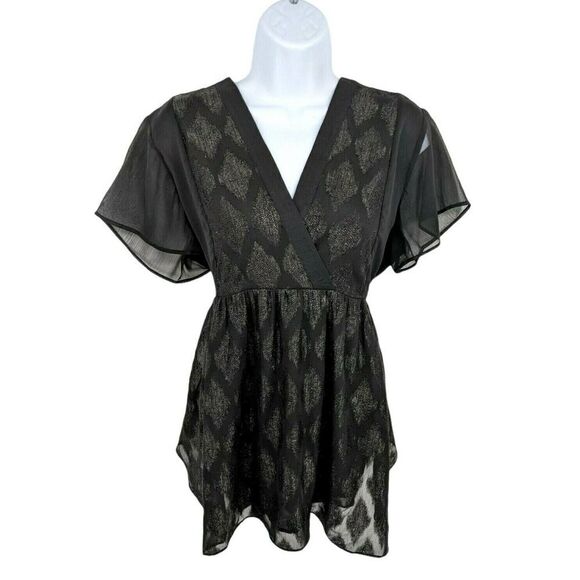 A Pea in the Pod Black Sparkle Shimmer Shirt Top Blouse Sz Medium Tie - Picture 1 of 10